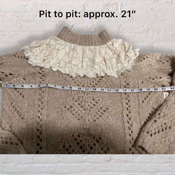 Anthropologie Suzanne Pointelle Lace Cream Sweater Size XS - Picture 8 of 12